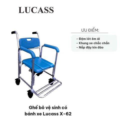 Ghế bô vệ sinh có bánh xe Lucass X-62 - Thiết kế tiện lợi, khung thép không gỉ, đệm êm ái, dễ di chuyển và vệ sinh - Giải pháp hoàn hảo cho mọi nhà