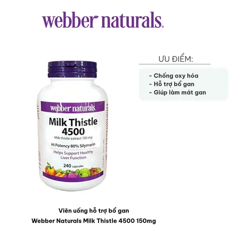 Viên Uống Bổ Gan Webber Naturals Milk Thistle 4500 150mg - Hỗ Trợ Giải Độc Và Tăng Cường Chức Năng Gan, Sản Phẩm Từ Canada