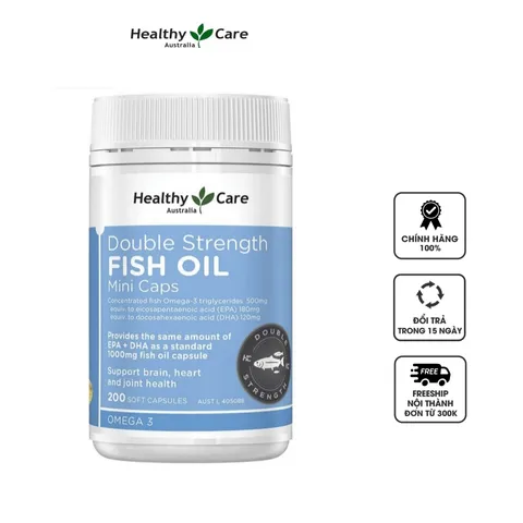 Viên Dầu Cá Healthy Care Double Strength Fish Oil Mini 200 Viên - Tăng Cường Omega-3, Hỗ Trợ Sức Khỏe Tim Mạch và Thị Lực