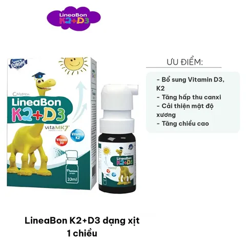 Tinh khiết LineaBon K2+D3 Xịt 10ml - Vitamin D3 và K2 cho Bé - Hỗ trợ Phát Triển Chiều Cao và Xương Khỏe Mạnh