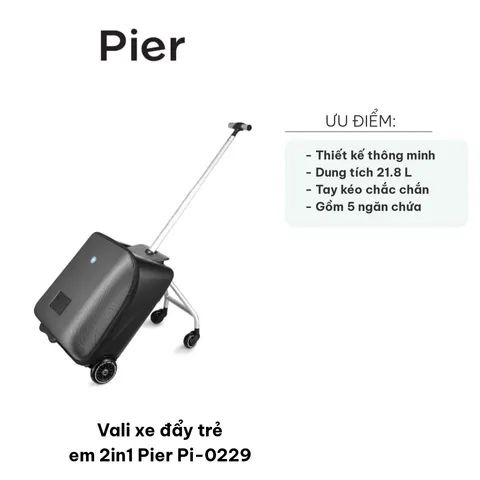 Vali Kéo Trẻ Em 2in1 Pier Pi-0229 - Thiết Kế Thông Minh, Xe Đẩy Mini Tiện Lợi, Dung Tích Lớn, Chất Liệu Cao Cấp