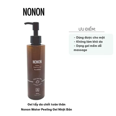 Gel Tẩy Da Chết Toàn Thân Nonon Water Peeling Gel Nhật Bản 200ml - Dưỡng Ẩm, Làm Sạch Da Mặt và Body, Không Khô Da, Thực Vật Tự Nhiên