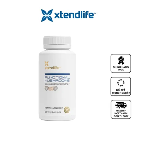 Viên uống nấm hữu cơ Xtend Life Functional Mushrooms - Hỗ trợ miễn dịch, tăng cường sức khỏe với nấm Linh Chi, Chaga, Vân Chi, 120 viên
