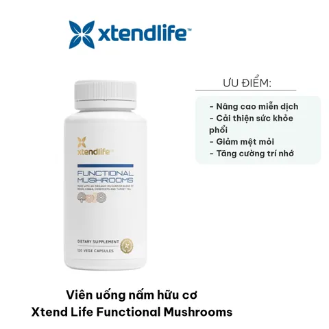 Viên uống nấm hữu cơ Xtend Life Functional Mushrooms - Hỗ trợ miễn dịch, tăng cường sức khỏe với nấm Linh Chi, Chaga, Vân Chi, 120 viên