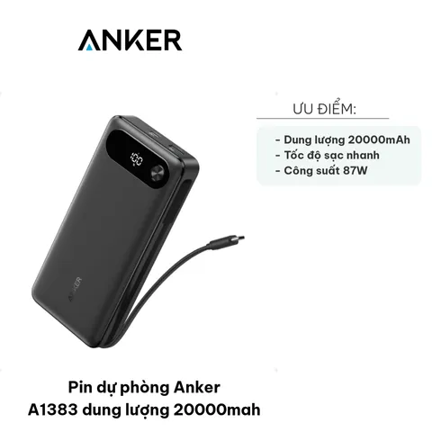 Pin Dự Phòng Anker A1383 20000mAh - Sạc Nhanh, Thiết Kế Gọn Nhẹ Cho Điện Thoại, Laptop, Máy Tính Bảng Chính Hãng