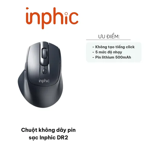 Chuột Không Dây Sạc Inphic DR2 - Chuột Gaming Ergonomic Kiểu Dáng Sang Trọng, Silent Click, Kết Nối USB và Bluetooth 4.0/5.0