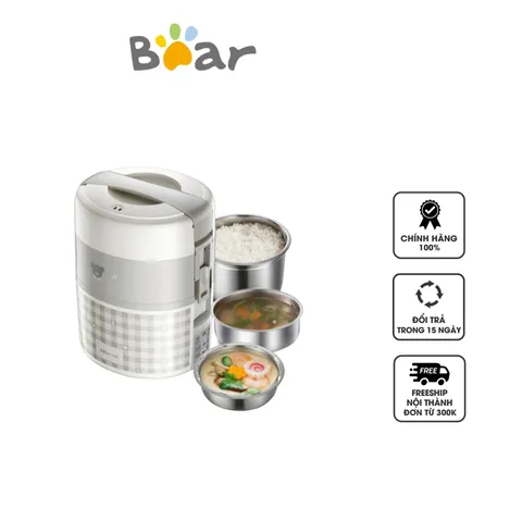 Hộp cắm cơm điện tử 3 tầng Bear DFH-A20D1 có hẹn giờ 2L - Giữ nhiệt, hấp, nấu chín tiện lợi cho gia đình