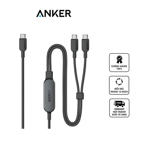 Cáp Sạc Nhanh 2in1 Anker A8895 USB C to USB C 140W - Dài 1.2m, Chống Rối, Sạc Đa Thiết Bị, Phù Hợp Cho Chuyến Đi Xa