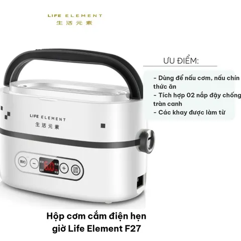 Hộp cơm điện hẹn giờ Life Element F27 - Nấu cơm, hấp, luộc, hâm nóng nhanh chỉ mất 10-15 phút, phù hợp cho văn phòng và du lịch.
