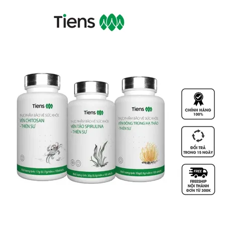 Bộ 3 Sản Phẩm Hỗ Trợ Tăng Cường Miễn Dịch Tiens - Viên Uống Đông Trùng Hạ Thảo, Chitosan và Tảo Spirulina - Bổ Sung Dưỡng Chất Cho Sức Khỏe