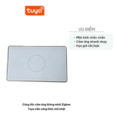Công Tắc Cảm Ứng Thông Minh Zigbee Tuya Viền Vàng Hình Chữ Nhật - Điều Khiển Giọng Nói Tương Thích Google Home & Amazon Alexa