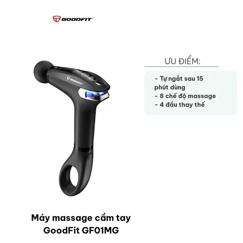 Máy Massage Cầm Tay GoodFit GF01MG - 4 Đầu Massage & 8 Chế Độ Hoạt Động Giảm Nhức Mỏi Cơ, Thiết Kế Công Thái Học, Pin 1800mAh
