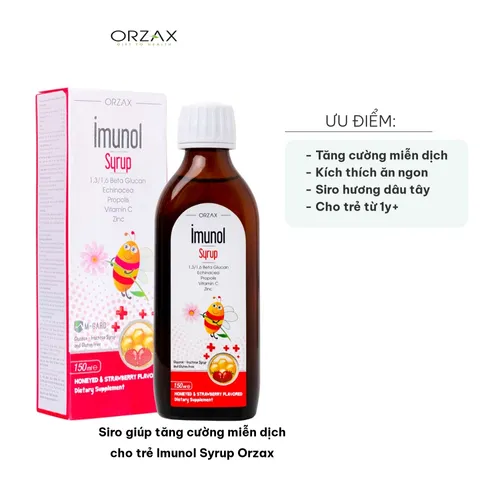 Siro Tăng Cường Miễn Dịch Cho Trẻ Imunol Syrup Orzax - Hỗ Trợ Betaglucan, Vitamin C, Kẽm, Dễ Uống Cho Bé từ 1 Tuổi