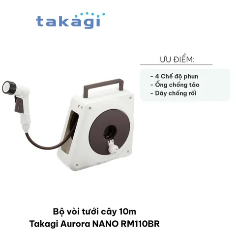Bộ Vòi Tưới Cây 10m Takagi Aurora NANO RM110BR - 4 Chế Độ Phun Nước Điều Chỉnh, Chất Liệu Chống Xoắn, Tiện Dụng Cho Vườn Tược