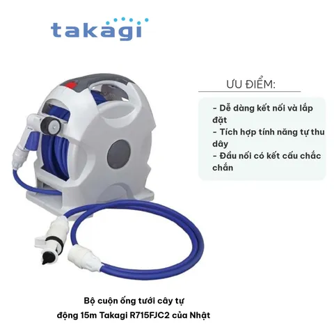 Bộ cuộn ống tưới cây tự động 15m Takagi R715FJC2 Nhật Bản - Tiện lợi, dễ sử dụng cho tưới cây, rửa xe và sàn vườn
