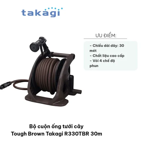 Bộ cuộn ống tưới cây Takagi R330TBR 30m - 4 chế độ phun, chất liệu nhựa PP bền, tiện lợi cho tưới cây và rửa xe