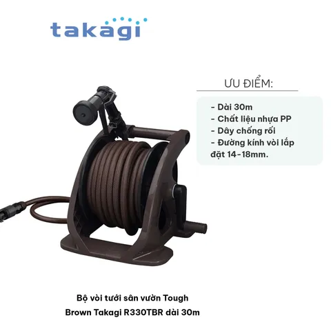 Bộ Vòi Tưới Sân Vườn Takagi R330TBR Dài 30m - Chống Rối, 4 Chế Độ Phun, Nhựa PP Cao Cấp Chống UV - Thiết Bị Tưới Nước Tiện Lợi