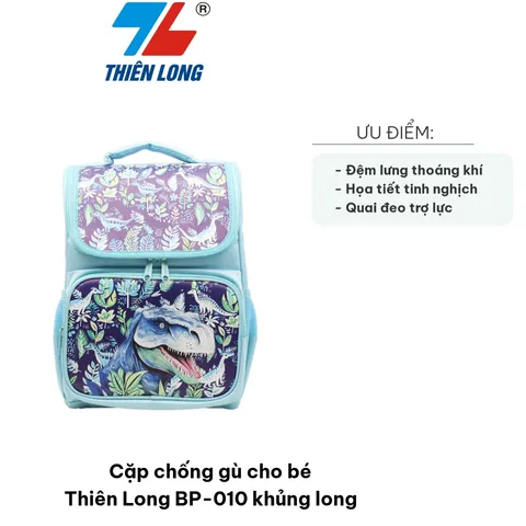 Balo Chống Gù Thiên Long BP-010 Khủng Long - Cặp Học Sinh Dành Cho Bé Trai, Thiết Kế Êm Ái, Hỗ Trợ Tư Thế Đeo, Chất Liệu Chống Thấm