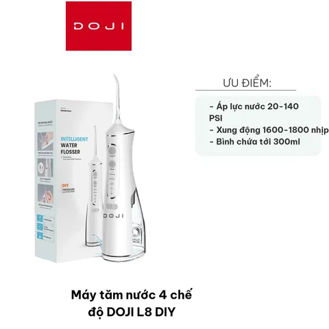Máy Tăm Nước DOJI L8 DIY - 4 Chế Độ, Áp Lực Nước 20-140 PSI, Chống Nước IPX7, Thích Hợp Cho Người Niềng Răng và Vệ Sinh Răng Miệng