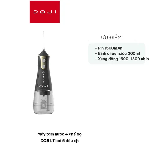 Máy tăm nước DOJI L11 - 4 Chế Độ Tùy Chỉnh, 5 Đầu Xịt, Pin 1500mAh, Làm Sạch Răng Miệng Hiệu Quả, Tiện Lợi Cho Gia Đình