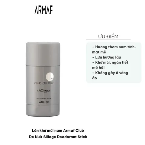 Lăn Khử Mùi Nam Armaf Club De Nuit Sillage - Deodorant Stick Hương Nước Hoa Nam Tính, Khử Mùi Hiệu Quả 75g