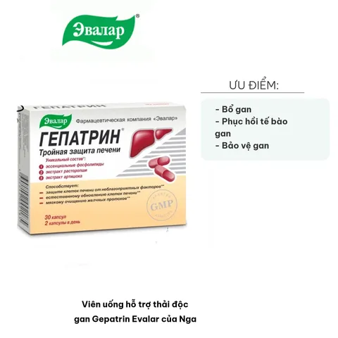 Viên uống thải độc gan Gepatrin Evalar của Nga - Tăng cường bảo vệ và phục hồi gan tự nhiên, bổ sung dưỡng chất cho sức khỏe.