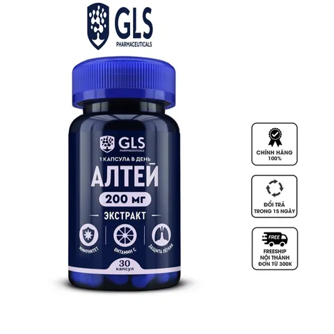 Viên uống hỗ trợ miễn dịch và hệ hô hấp GLS của Nga - Chiết xuất Marshmallow và Vitamin C, tăng cường sức khỏe, bảo vệ phổi