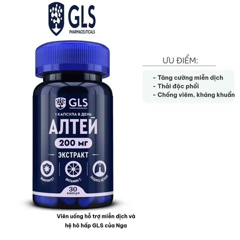 Viên uống hỗ trợ miễn dịch và hệ hô hấp GLS của Nga - Chiết xuất Marshmallow và Vitamin C, tăng cường sức khỏe, bảo vệ phổi