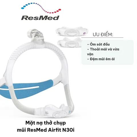 Mặt nạ thở chụp mũi ResMed Airfit N30i - Mặt nạ CPAP có thiết kế thoải mái, phù hợp cho người ngủ nhiều tư thế, hỗ trợ giấc ngủ tốt hơn.