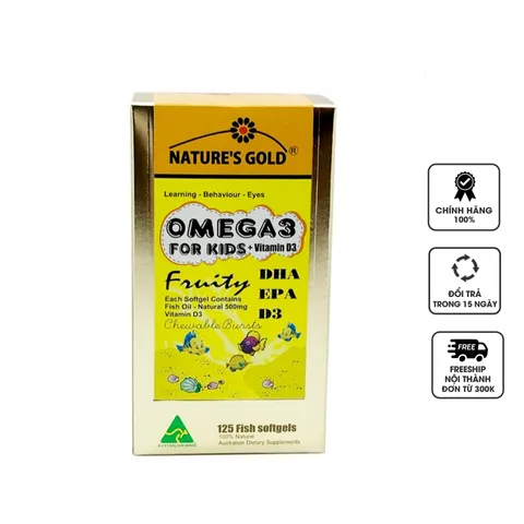 Viên uống Omega 3 cho trẻ em + Vitamin D3 Nature’s Gold - Hỗ trợ phát triển trí não, tăng chiều cao từ 1 tuổi.