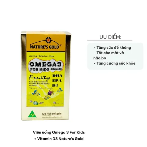 Viên uống Omega 3 cho trẻ em + Vitamin D3 Nature’s Gold - Hỗ trợ phát triển trí não, tăng chiều cao từ 1 tuổi.