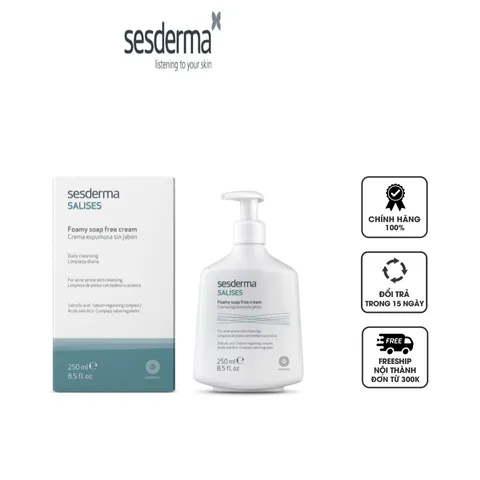 Sữa Rửa Mặt Da Dầu Mụn Sesderma Salises Cream 250ml - Kiềm Dầu, Giảm Mụn Với 2% Acid Salicylic, Dịu Nhẹ, Không Xà Phòng