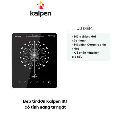 Bếp Từ Đơn Kalpen IK1 - Công Suất 2200W, Tự Ngắt An Toàn, Bề Mặt Kính Ceramic Chống Trầy Xước, Hẹn Giờ Tiện Lợi