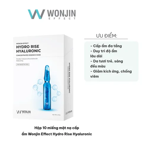 Hộp 10 Miếng Mặt Nạ Cấp Ẩm Wonjin Effect Hydro Rise - Mặt Nạ Dưỡng Ẩm Chứa Hyaluronic, Phù Hợp Với Mọi Loại Da