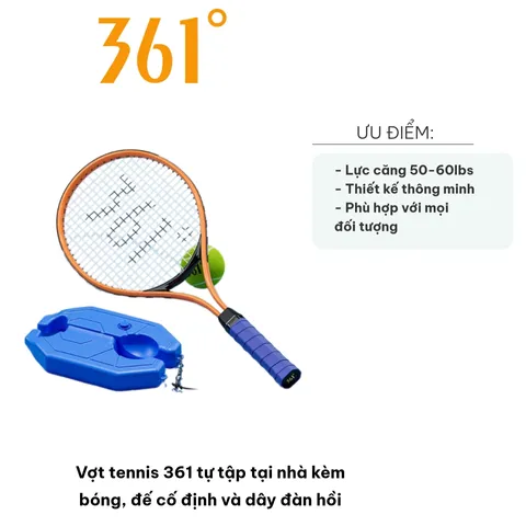Vợt Tennis 361 Tự Tập Tại Nhà Kèm Bóng và Đế Cố Định - Dụng Cụ Thể Thao Tăng Cường Kỹ Năng Phản Xạ