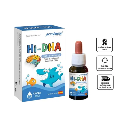 Hi-DHA Bổ Sung DHA Từ Dầu Gan Cá Tuyết Tự Nhiên Cho Trẻ - Phát Triển Não Bộ & Thị Lực, Ống Nhỏ Giọt Hương Chanh 20ml