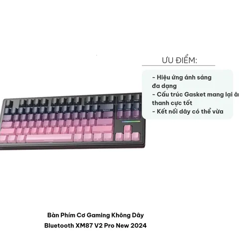 Bàn Phím Cơ Gaming Không Dây Bluetooth XM87 V2 Pro 2024 - White Switch Hotswap, Chống Bóng Mờ, Hiệu Ứng Ánh Sáng Đặc Biệt