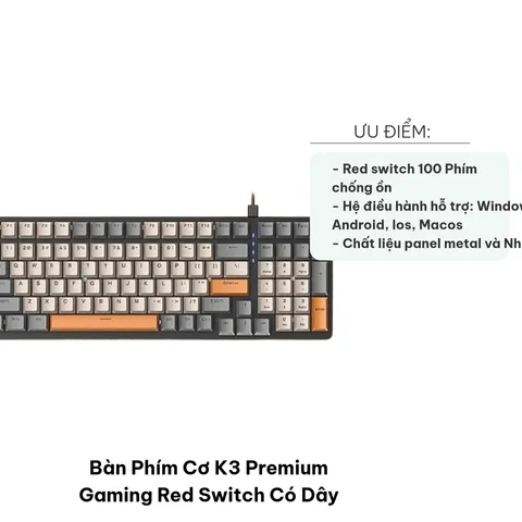 Bàn Phím Cơ K3 Premium Gaming Có Dây Red Switch - Thiết Kế Sang Trọng, RGB Nhiều Màu Cho Game Thủ