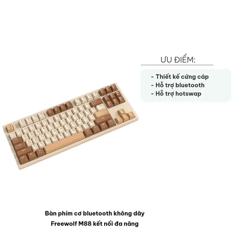 Bàn Phím Cơ Bluetooth Không Dây Freewolf M88 - Kết Nối Đa Năng, Keycaps PBT, Hỗ Trợ Hotswap, Trải Nghiệm Gõ Nhạy Chất Lượng Cao