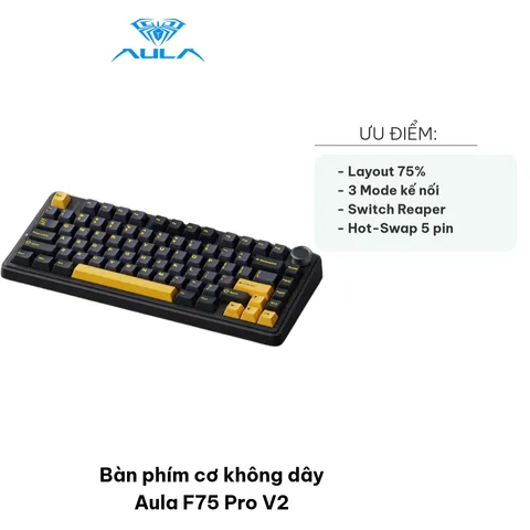 Bàn Phím Cơ Không Dây Aula F75 Pro V2 - 80 Phím, LED RGB, Kết Nối Bluetooth, USB Type-C, Pin 4000mAh, Dễ Dàng Sử Dụng