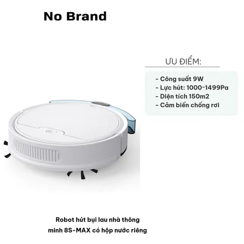 Robot Hút Bụi Lau Nhà Thông Minh 8S-MAX - Thiết Kế Mỏng, Lực Hút Mạnh, Tự Động Lau Sàn, Phù Hợp Mọi Loại Sàn, Hộp Nước Riêng