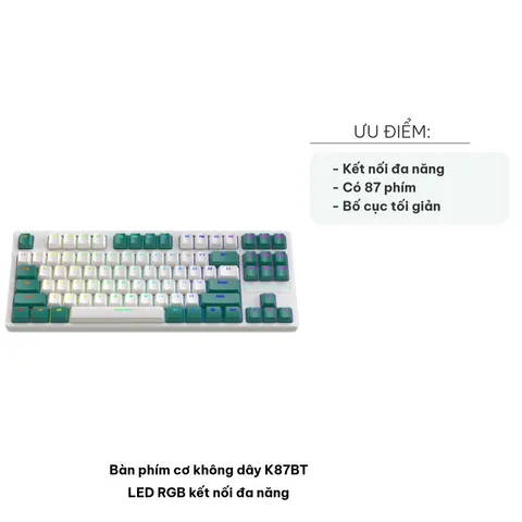 Bàn Phím Cơ Không Dây K87BT LED RGB - Kết Nối Bluetooth và USB, Thiết Kế Nhỏ Gọn Cho Game Thủ, Tùy Chỉnh Phím Hotwap