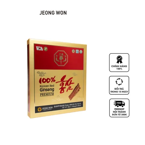 Nước hồng sâm Jeong Won Korean Red Ginseng Premium - Tăng cường sức đề kháng, cải thiện sức khỏe tổng thể, hộp 30 gói x 80ml