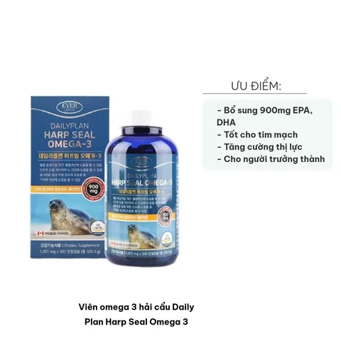Viên Omega 3 Hải Cẩu Daily Plan - Bổ Sung DHA EPA Từ Dầu Hải Cẩu Cho Sức Khỏe Tim Mạch và Thị Lực - Hộp 300 Viên