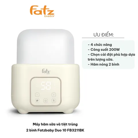 Máy Hâm Sữa và Tiệt Trùng 2 Bình FATZBABY Duo 10 FB3211BK - Nhiệt Độ Chính Xác 37-85°C, 4 Chức Năng Tiện Lợi cho Mẹ và Bé