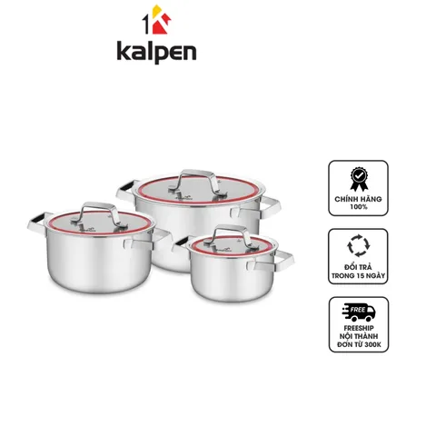 Bộ 3 Nồi Inox 3 Lớp Kalpen Emer EM1 - Dụng Cụ Nấu Ăn Đa Năng Cho Gia Đình, Kích Thước 16cm, 20cm, 24cm