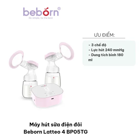 Máy Hút Sữa Điện Đôi Beborn Latteo 4 BP05TG - 3 Chế Độ Mát Xa, Kích Thích, Hút Sữa, 9 Cấp Độ, Dễ Dàng Sử Dụng, An Toàn Cho Bé