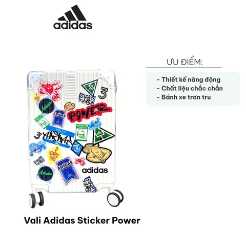 Vali Adidas Sticker Power 22 inch - Kéo Cabin Nhẹ, 4 Bánh Xe Quay 360 Độ, Thiết Kế Họa Tiết Sticker Độc Đáo, Dành Cho Đi Du Lịch