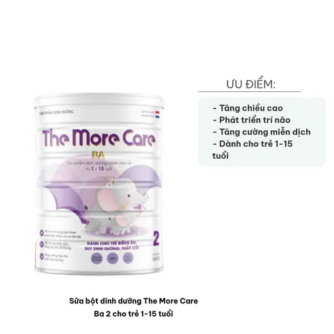 Sữa Bột Dinh Dưỡng The More Care Ba 2 cho Trẻ 1-15 Tuổi - Hỗ Trợ Phát Triển Chiều Cao và Trí Não, Hộp 900g