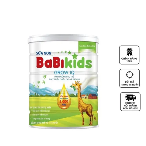 Sữa phát triển chiều cao và trí tuệ cho bé Babikids Grow IQ 900g - Dinh dưỡng toàn diện cho trẻ từ 1-15 tuổi